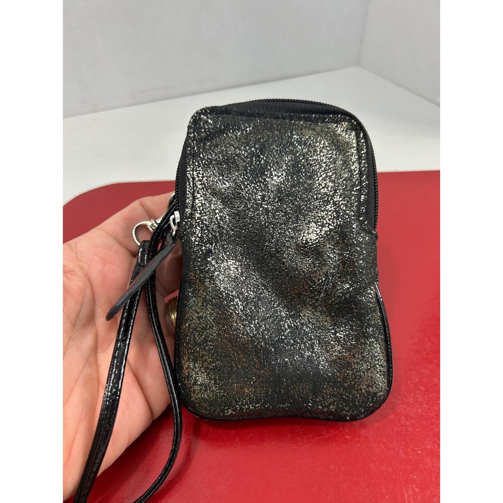 Black Metallic Wristlet Purse Womens Small Zippered Wallet Card Holder Bag Acces